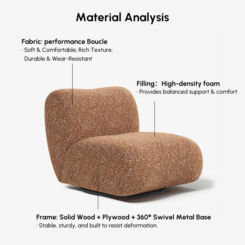 Modern 17" Performance Boucle Swivel Slipper Accent Chair window image