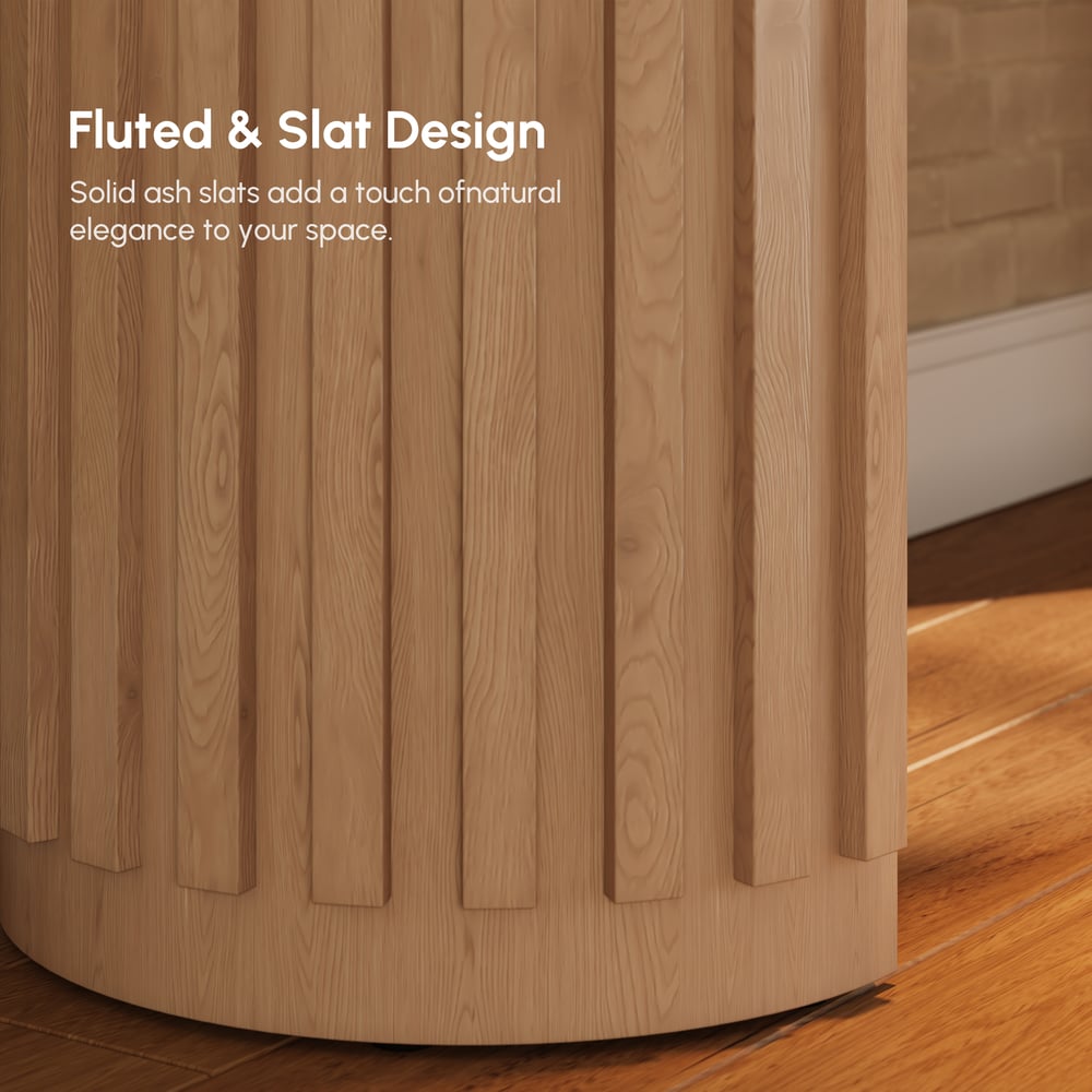 Aura 60" Ash Wood Fluted Natural Console Table With Sintered Stone Top window image