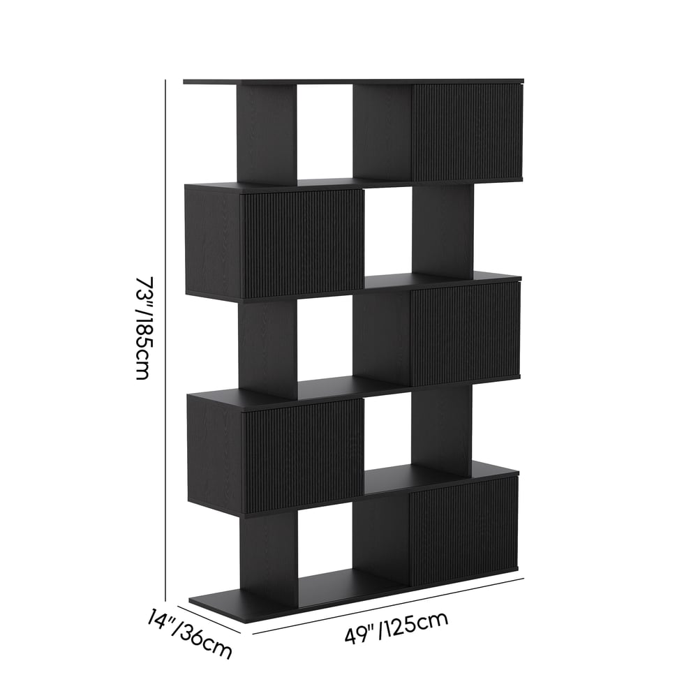 72.8" Black Sliding Door Etagere Bookshelf 5-Shelf Tall Book Shelf Rich Storage weights dimensions image