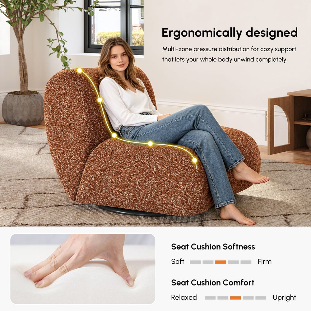 Modern 17" Performance Boucle Swivel Slipper Accent Chair window image