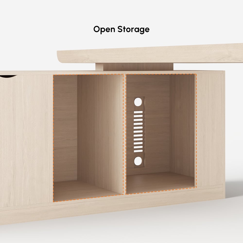 Escrivaninha executiva moderna em forma de L de 180 cm com acabamento em branco lavado e armazenamento, mão esquerda Imagem da janela