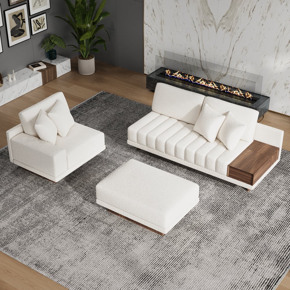 Vewal 126-inch L-Shaped Boucle Modular Sectional Sofa with Chaise & Ottoman window image