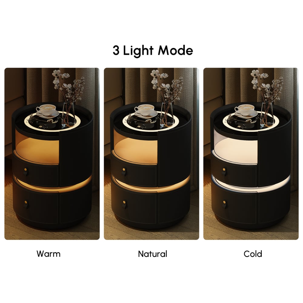 Modern Saddle Leather Smart  LED Nightstand window image