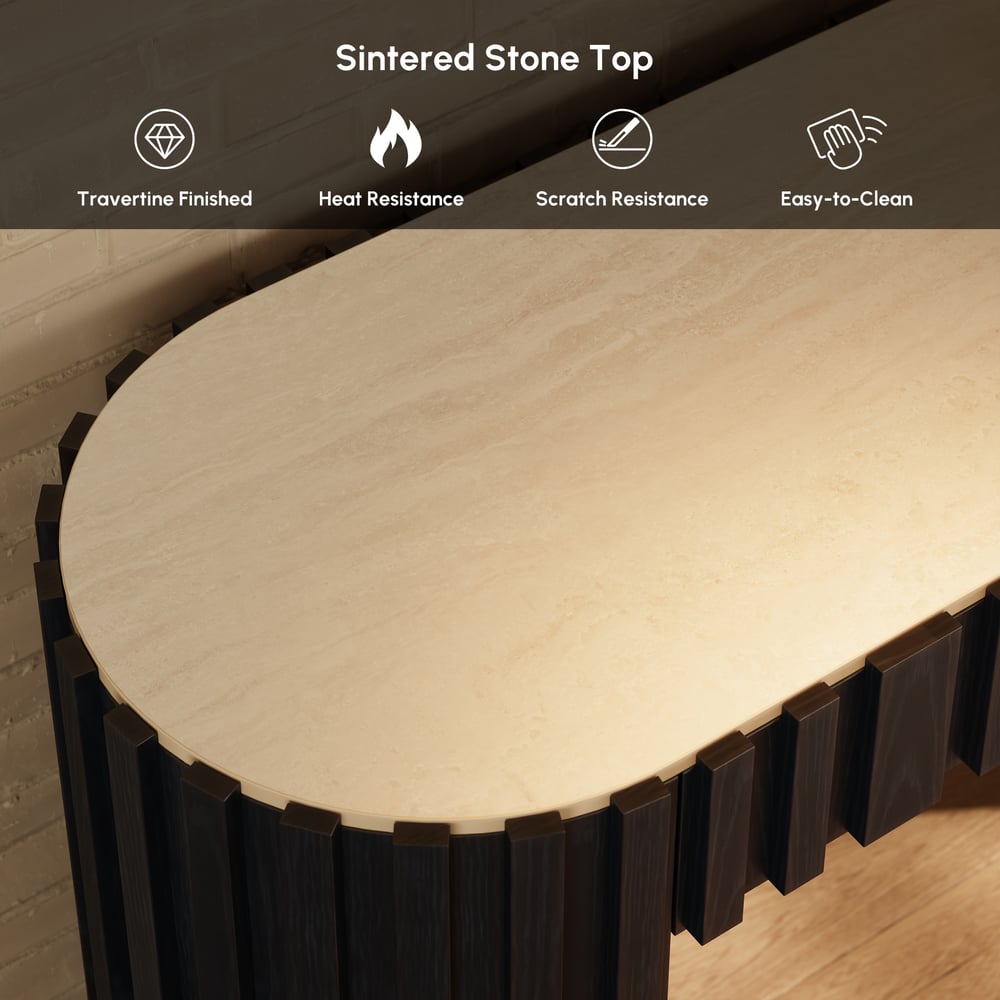 Aura 60" Ash Wood Fluted Black Console Table With Sintered Stone Top window image