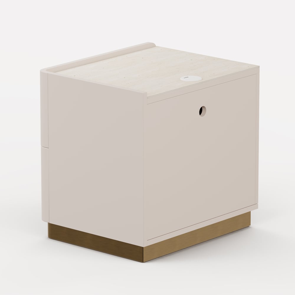 Table de chevet intelligente de 20" à 2 tiroirs avec plateau en pierre frittée et station de charge image de fenêtre