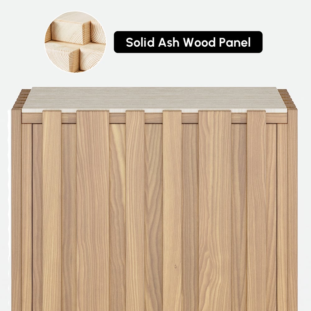 Aura Ash Wood Fluted Natural Side Table with Sintered Stone Top window image