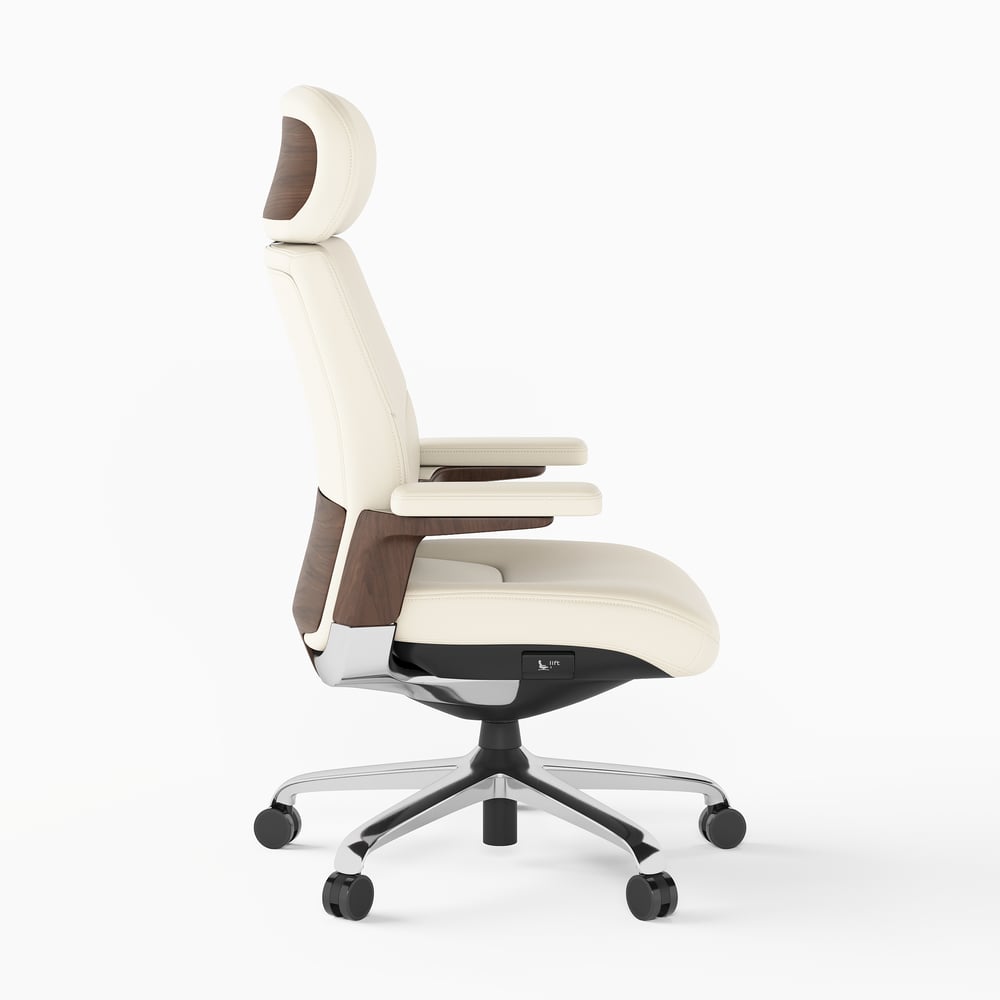 Ivory Genuine Leather Swivel Office Chair with Ergonomic Synchro-Tilt Recline System window image