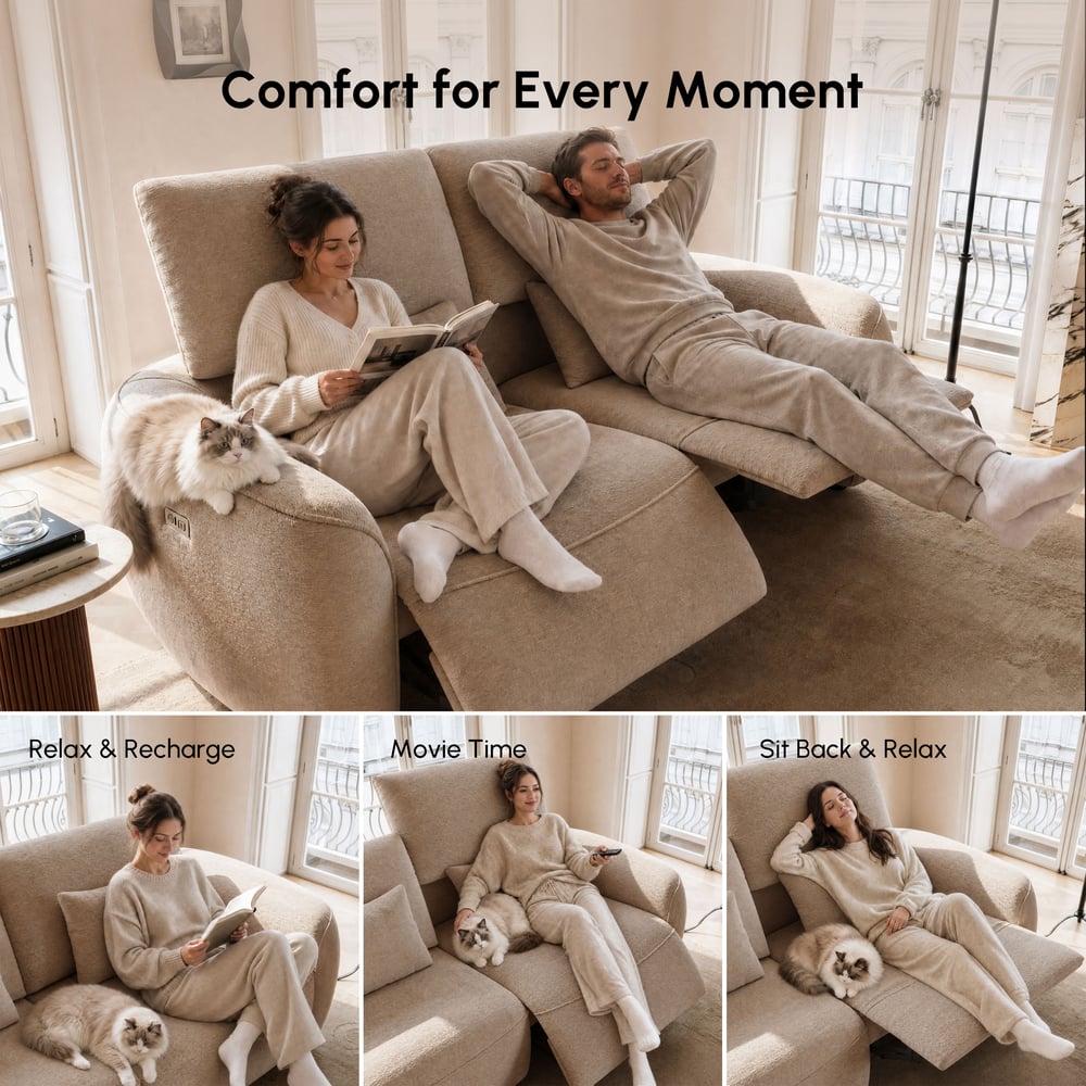 Canapé inclinable électrique 2 places en chenille, 212 cm, compatible avec les animaux domestiques, avec dossier réglable image de fenêtre