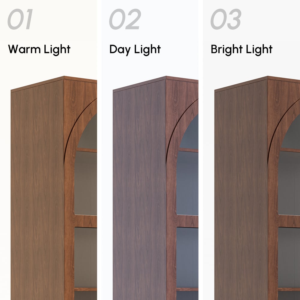 Arune Glass Tall Display Cabinet with Drawers & LED Light window image