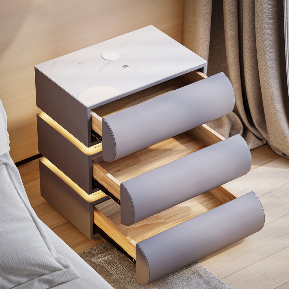 Humply Leather 3-Drawer Smart LED Nightstand window image