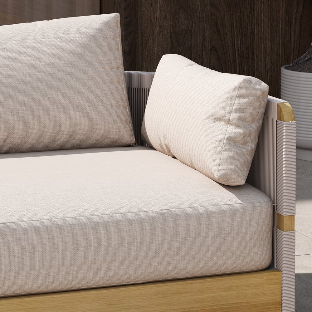 Costra Modern Aluminum & Rope Outdoor Swivel Sofa Set with Coffee Table & Cover in Ivory window image