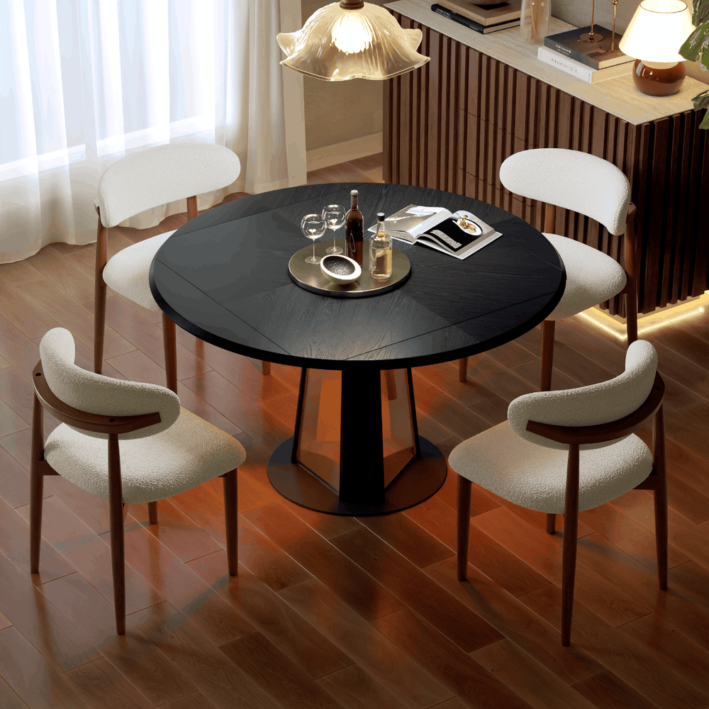 36"-47" Solid Black Wood Extendable Dining Table with Light window image