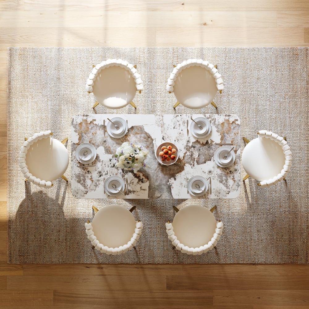 Dining Set 200 cm Rectangle Glossy Pandora Sintered Stone Dining Table with 6 Chairs window image
