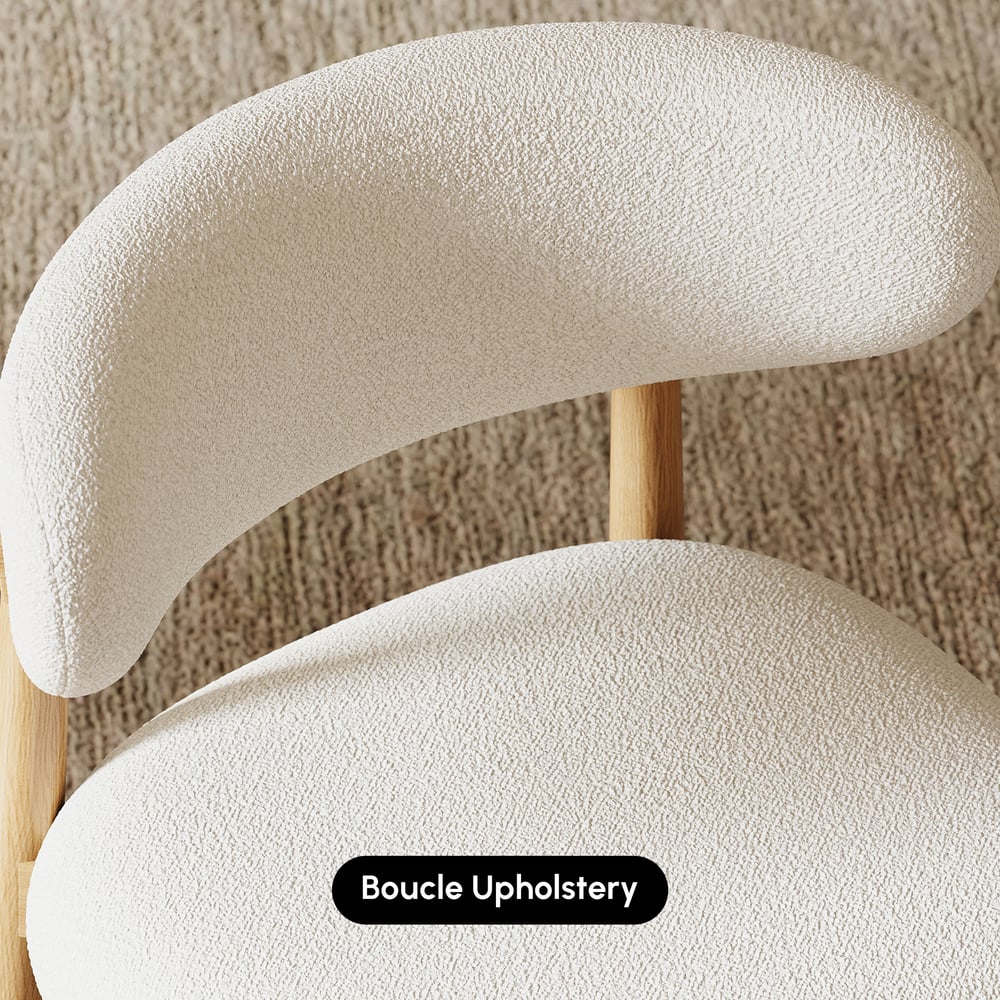 Modern Natural Boucle Dining Chair with Rubber Wood Legs, 1 Piece window image