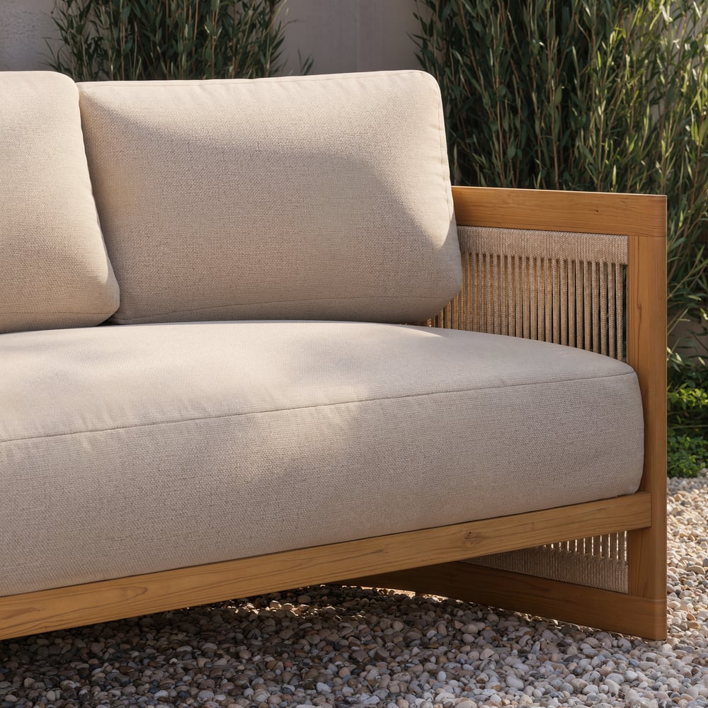 4-Piece Outdoor Teak & Rope Weave Sofa Set with Coffee Table for 6 window image