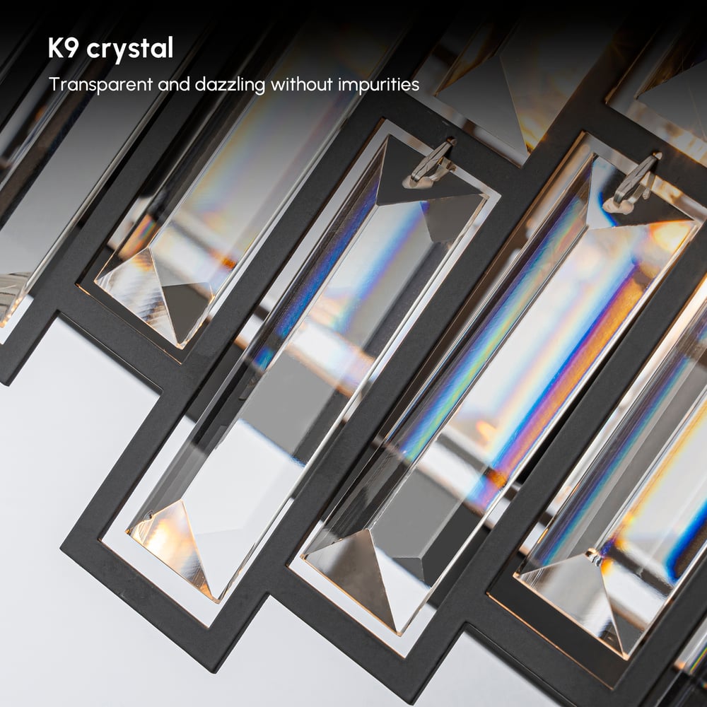 Clyvra 8-lichts keukeneilandlamp kristallen plafondlamp in zwart Vensterafbeelding
