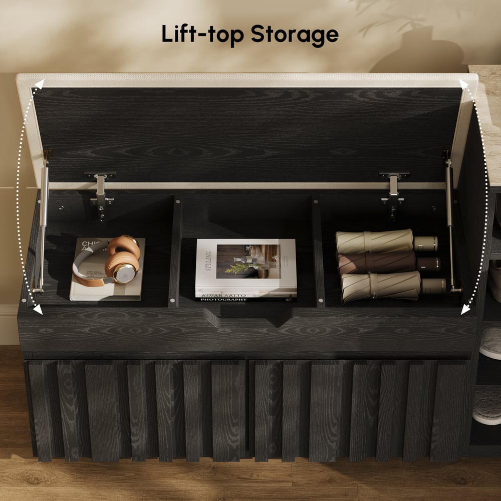 Aura 47” Wooden Shoe Storage Bench with Right-Side Cabinet for Entryway window image