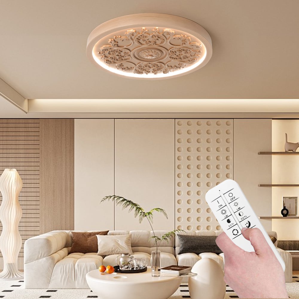 Plafonnier encastré LED français élégant en résine naturelle sculpté en 3D avec 3 modes dimmables image de fenêtre