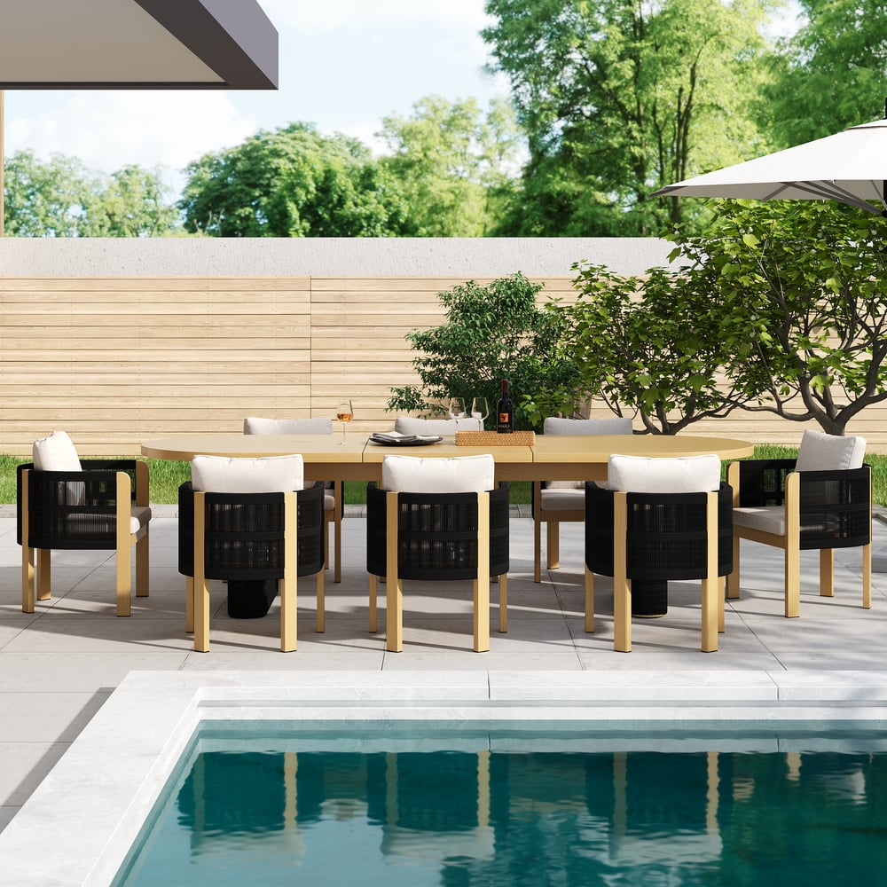 Costra 9-Piece Outdoor Aluminum Frame Rope Dining Set with Extendable Table & 8 Chairs window image