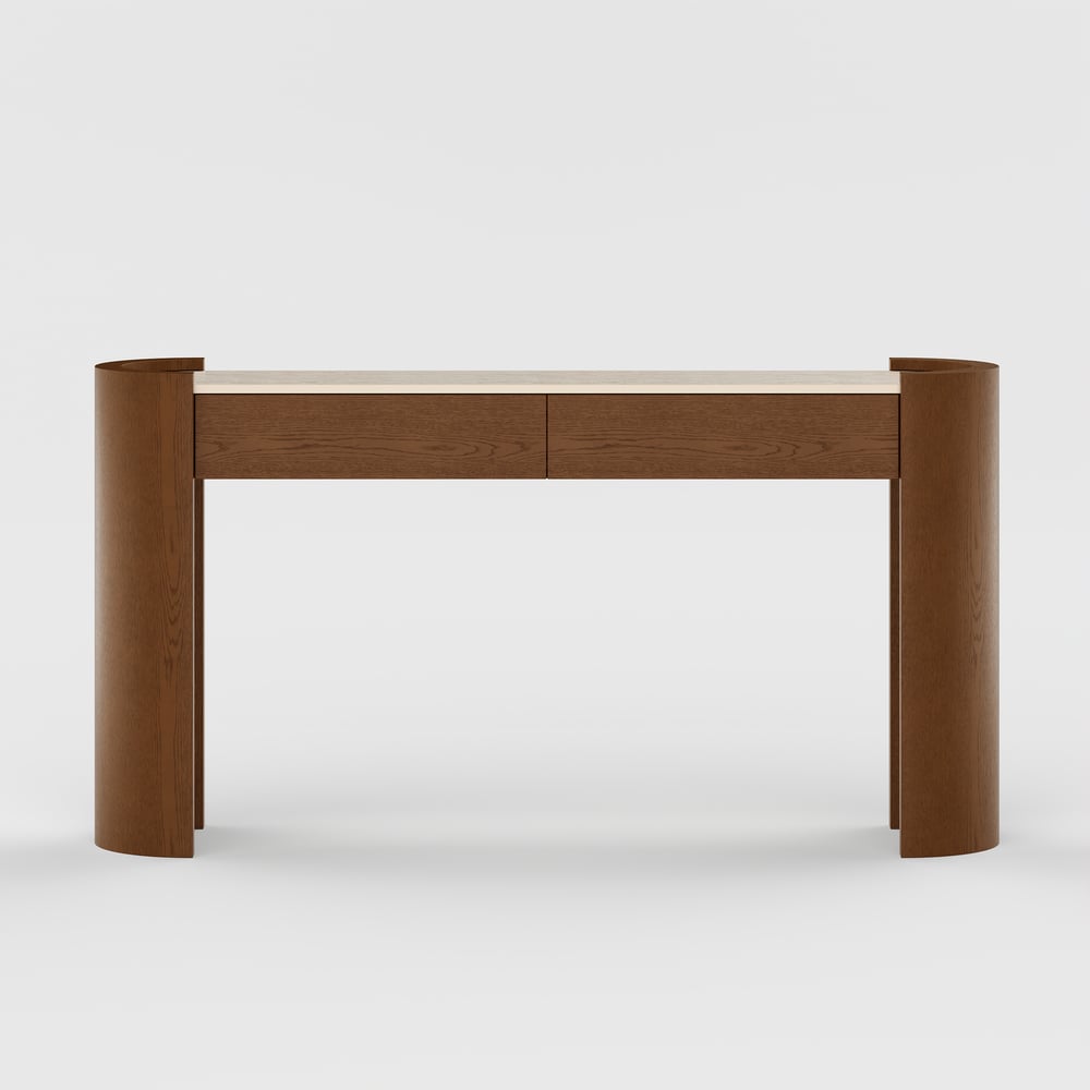 Console ovale Japandi de 60 pouces en pierre frittée avec 2 tiroirs image de fenêtre