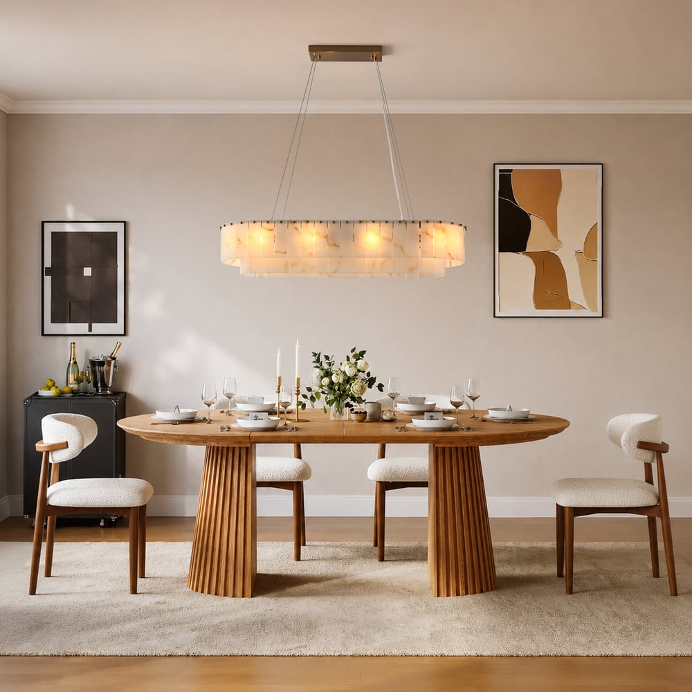 12-Light Linear Chandelier Alabaster-Look 2-Tier Dining Chandelier 40" window image