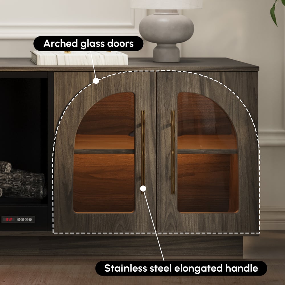 Arune 80" Arched Glass Doors Electric Fireplace TV Stand with Remote Control window image