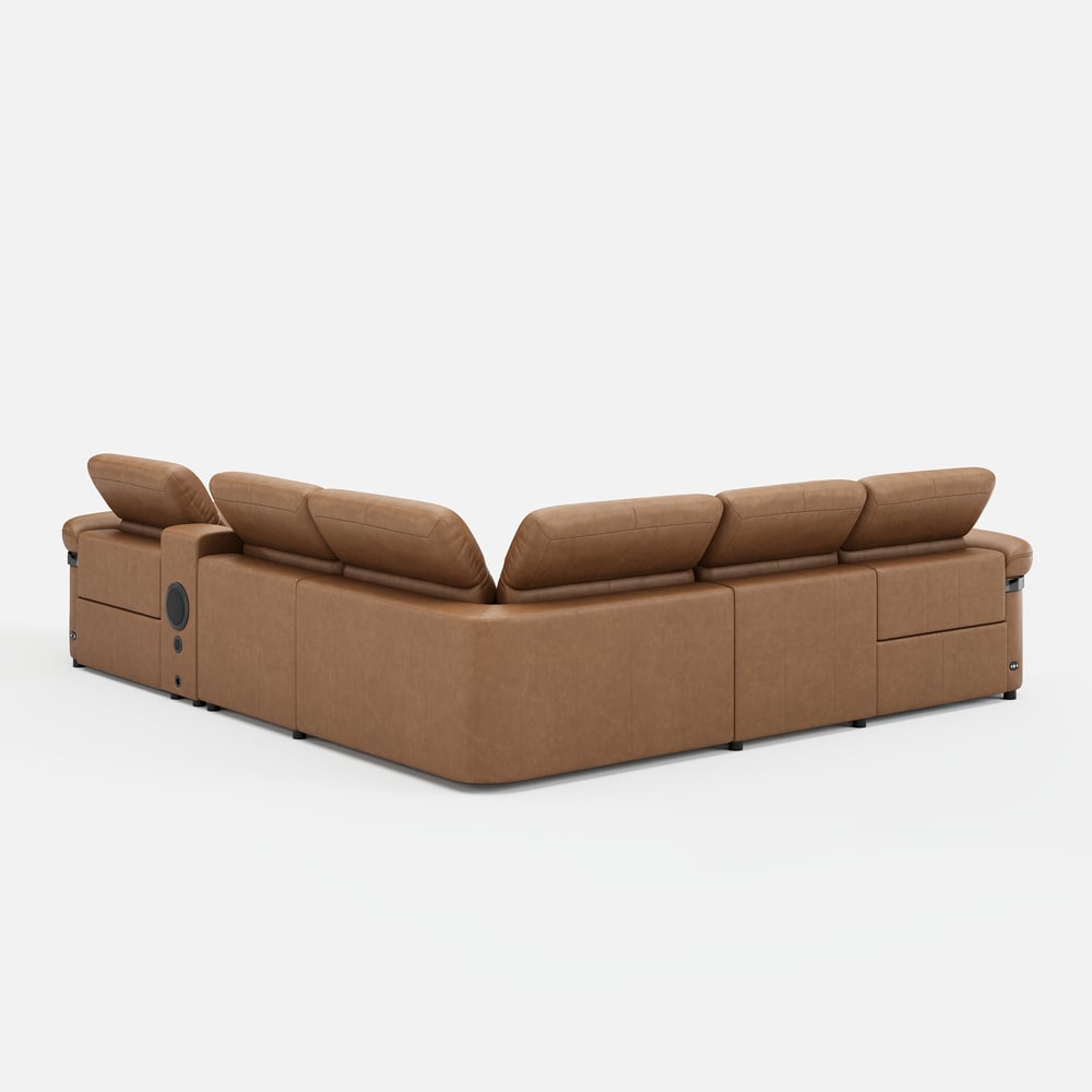 Genuine Leather Multifunction Media Console Power Reclining Sofa window image