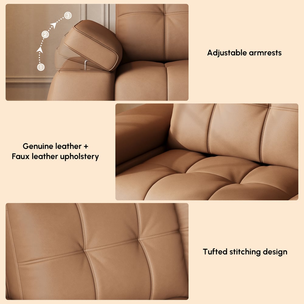 130" 3-Seater Genuine Leather Power Convertible Sleeper Sofa with adjustable armrests window image