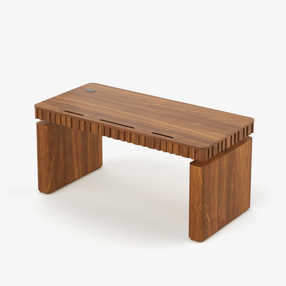 Aura 63" Walnut Fluted Electric Adjustable Standing Desk window image