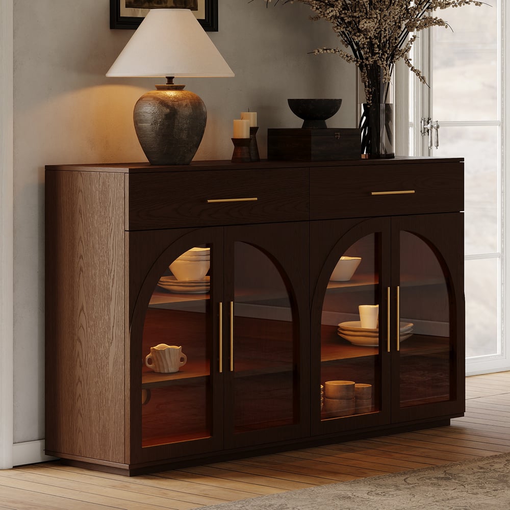 Arune 63" Walnut Wood Sideboard with Storage & LED Lights window image