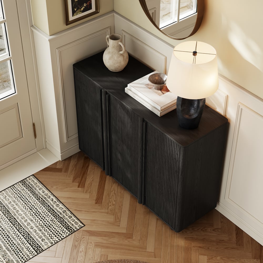 Lineva 48" Ash Wood Veneer Shoe Storage Fluted Entryway Cabinet window image
