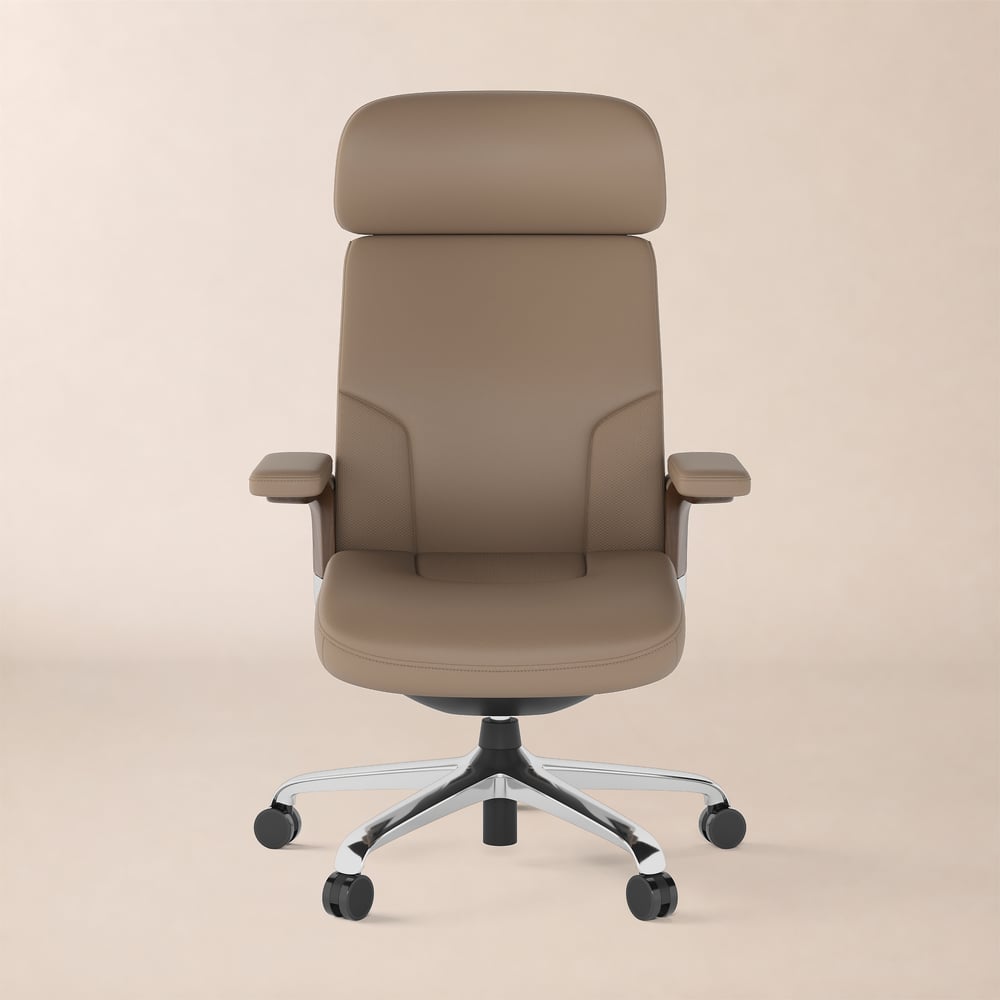 Khaki Genuine Leather Swivel Office Chair with Ergonomic Synchro-Tilt Recline System window image