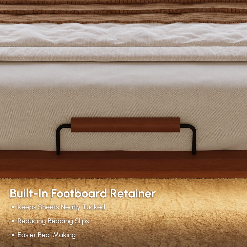 Japanese Style Solid Wood King Floating Bed with Headboard & Light window image