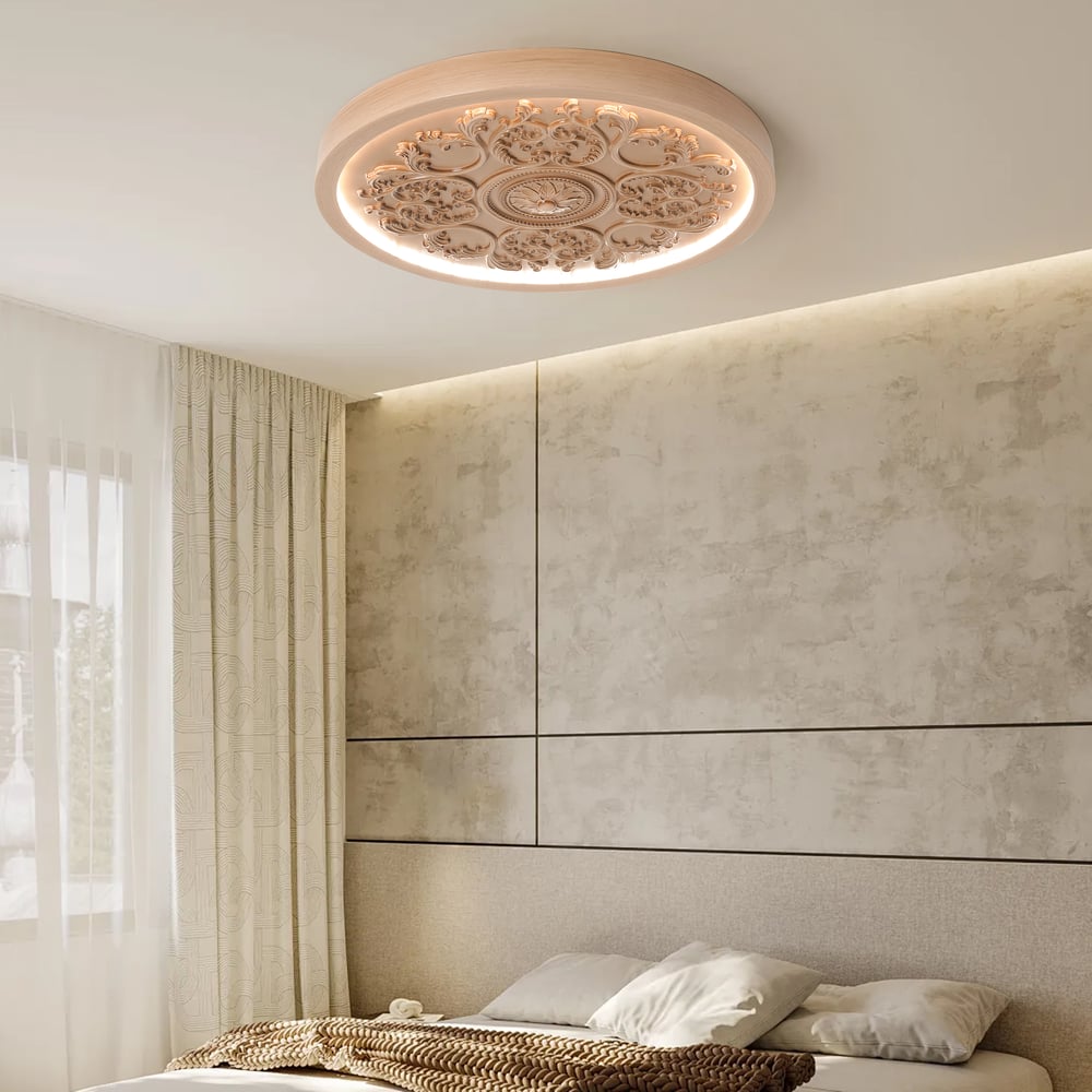 Plafonnier encastré LED français élégant en résine naturelle sculpté en 3D avec 3 modes dimmables image de fenêtre