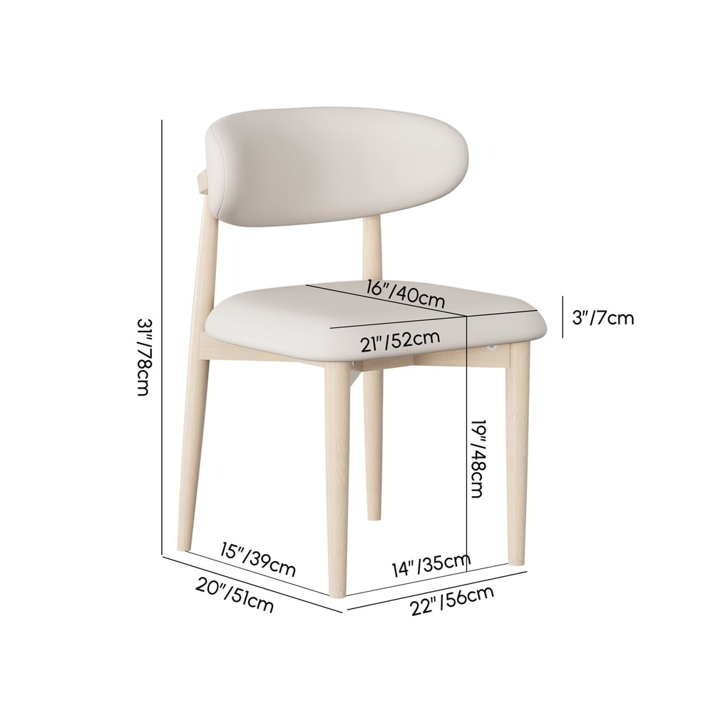 Chaise de salle à manger moderne en cuir PU blanchi avec pieds en bois d'hévéa, 1 pièce Poids, dimensions, image