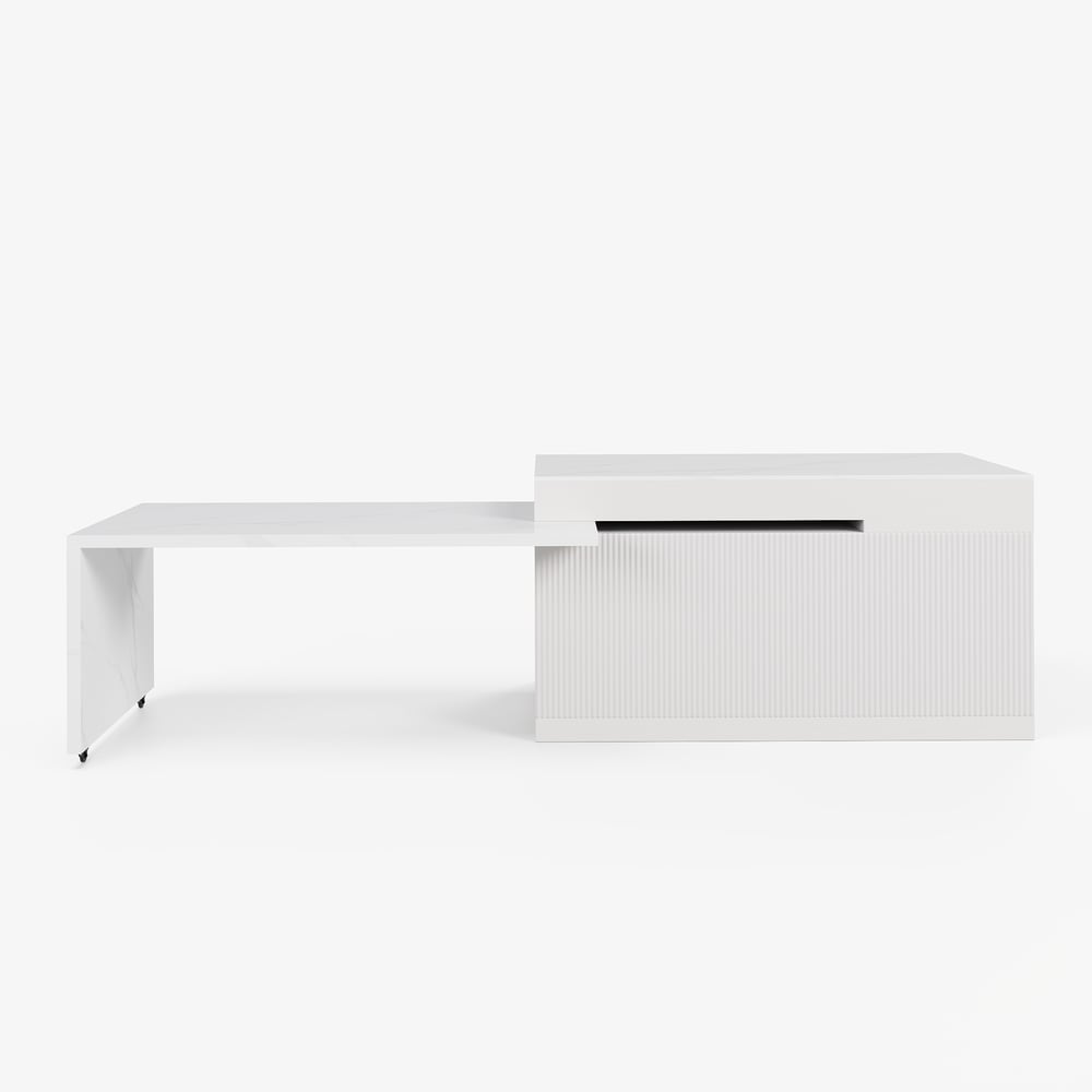 Modern 81"-112" Sintered Stone Kitchen Island with Drawers & Doors, White window image