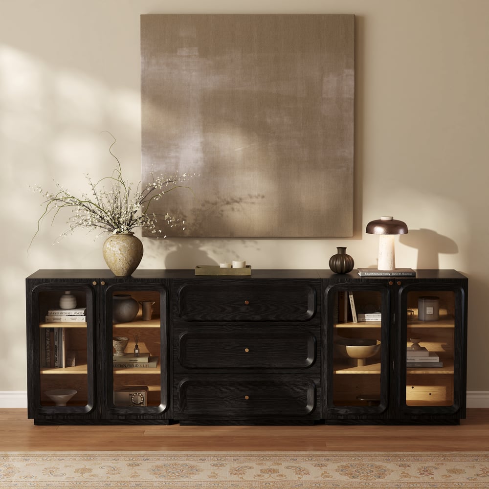 94" TV Stand with Chest Cabinet, Drawers and LED window image