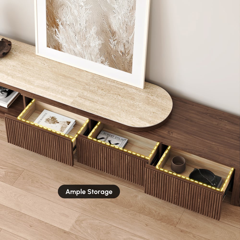 Rack de TV Extensível Velar 71"-114" com Tampo de Pedra Sinterizada e 3 Gavetas Imagem da janela