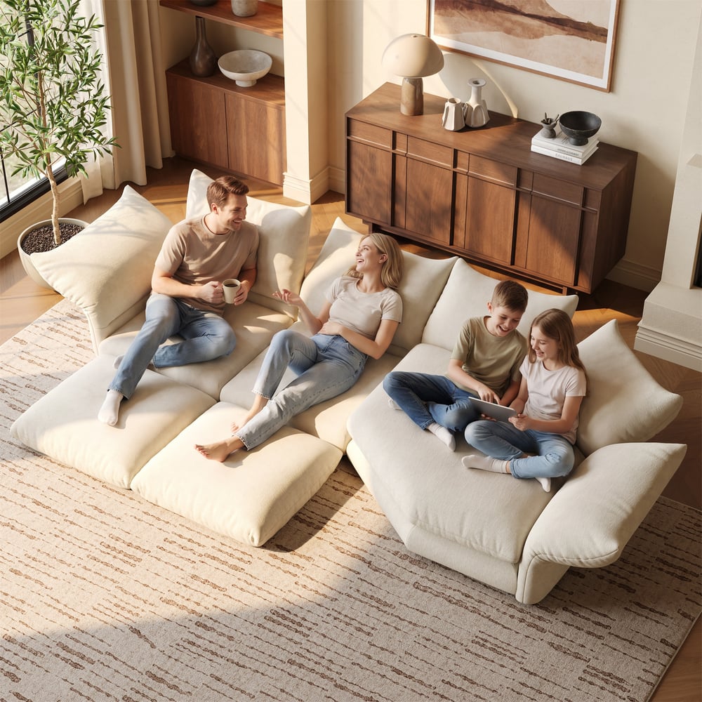 130" 3-Piece Chenille Sectional Sofa with Chaise and Adjustable Armrests & Backrest window image
