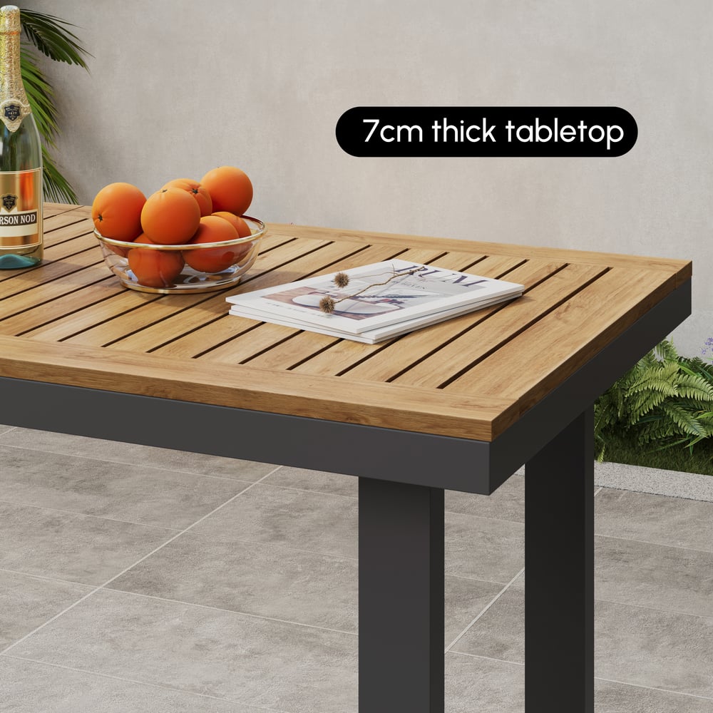 Tevara Outdoor Teak Wood Slat Top & Dark Grey Aluminium Frame Bar Table for Patio window image