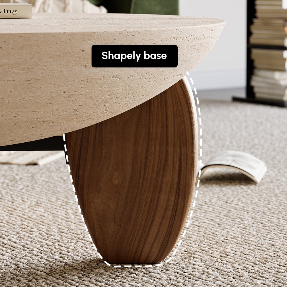 Table basse Curva ronde 94 cm en béton noyer avec pieds en bois image de fenêtre