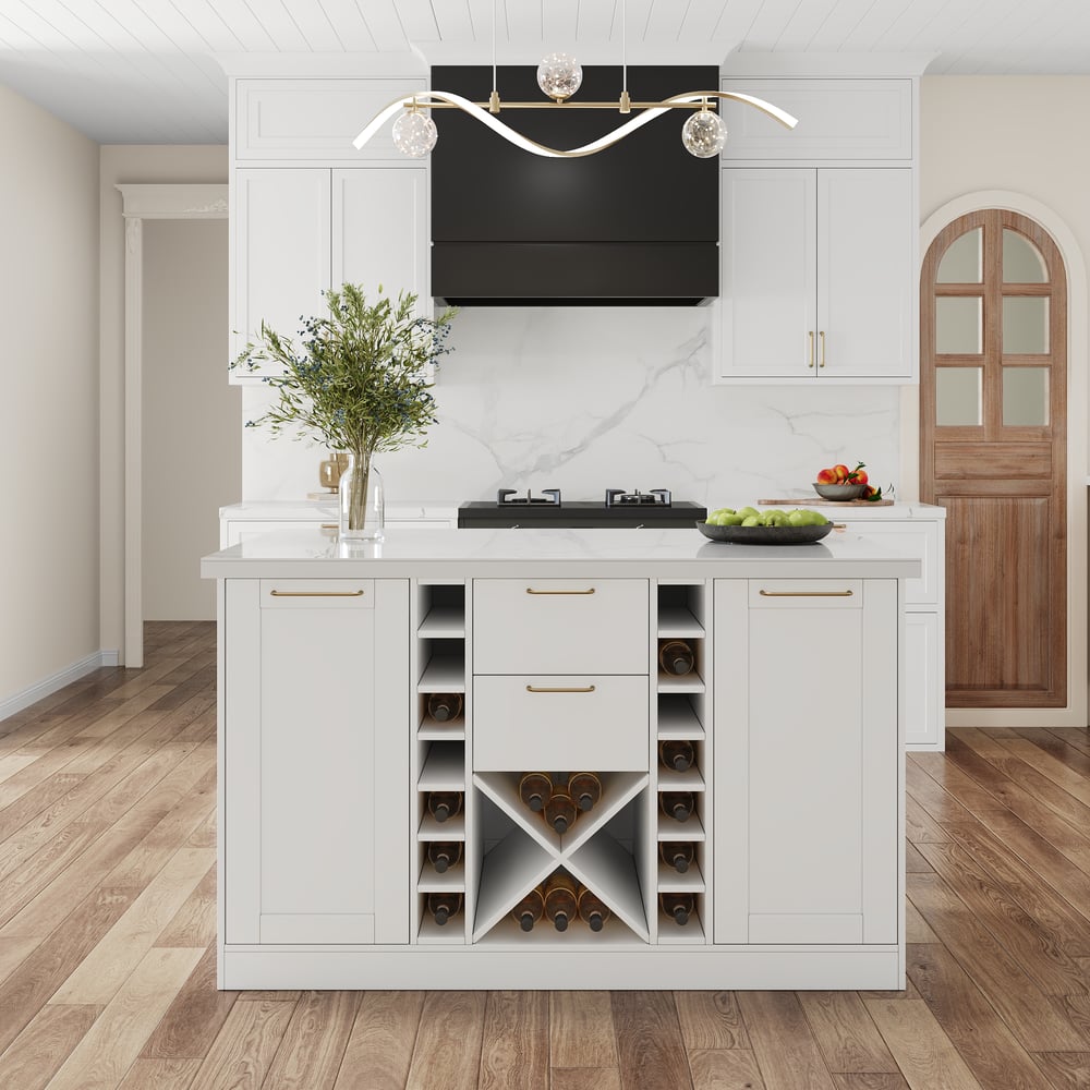 59" Modern White Sintered Stone Kitchen Island with Wine Storage window image