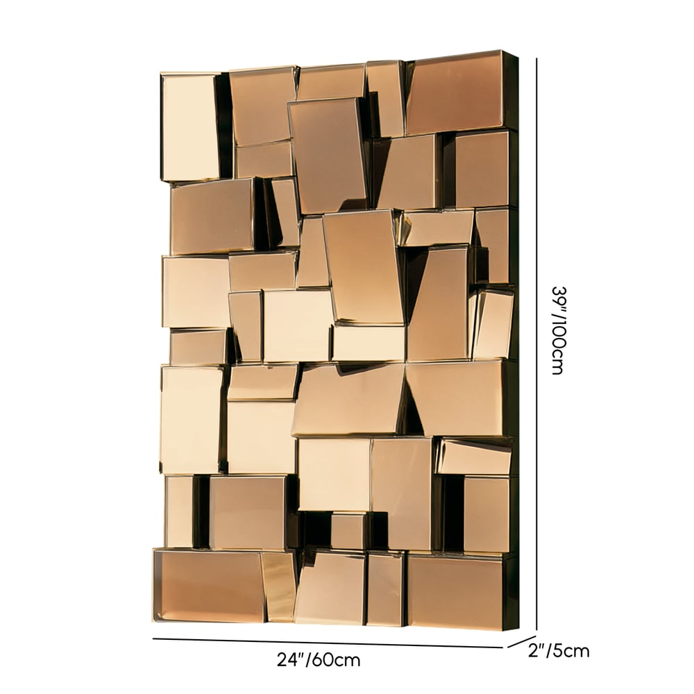 100cm Brown Glass Wall Mirror Geometric Decorative Mirror Vertical & Horizontal Mounting weights dimensions image