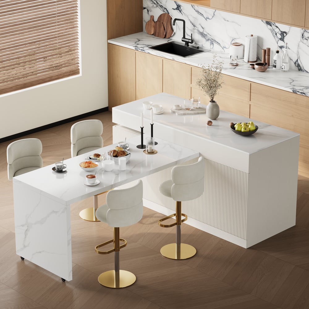 Modern 81"-106" Sintered Stone Kitchen Island with Drawers & Doors, White window image