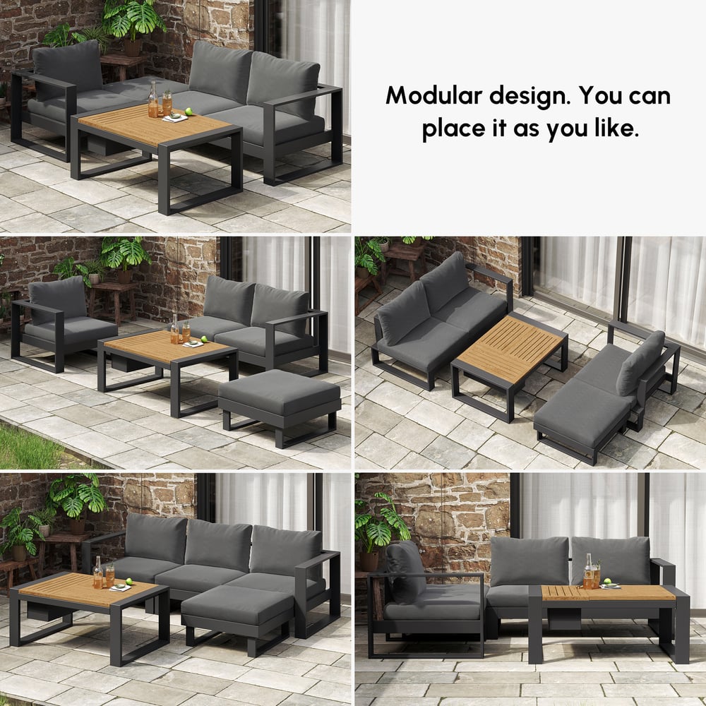 Slatera 4-Pieces Modular Outdoor Sofa Set Aluminum & Acacia for 4 Person in Light Gray window image