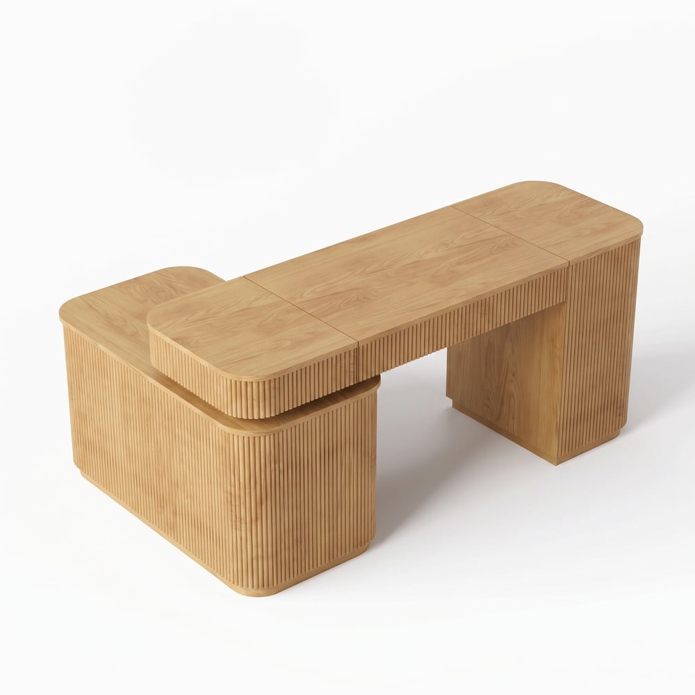 Velign 65" L-Shape Natural Executive Desk with Right-Side Cabinet window image