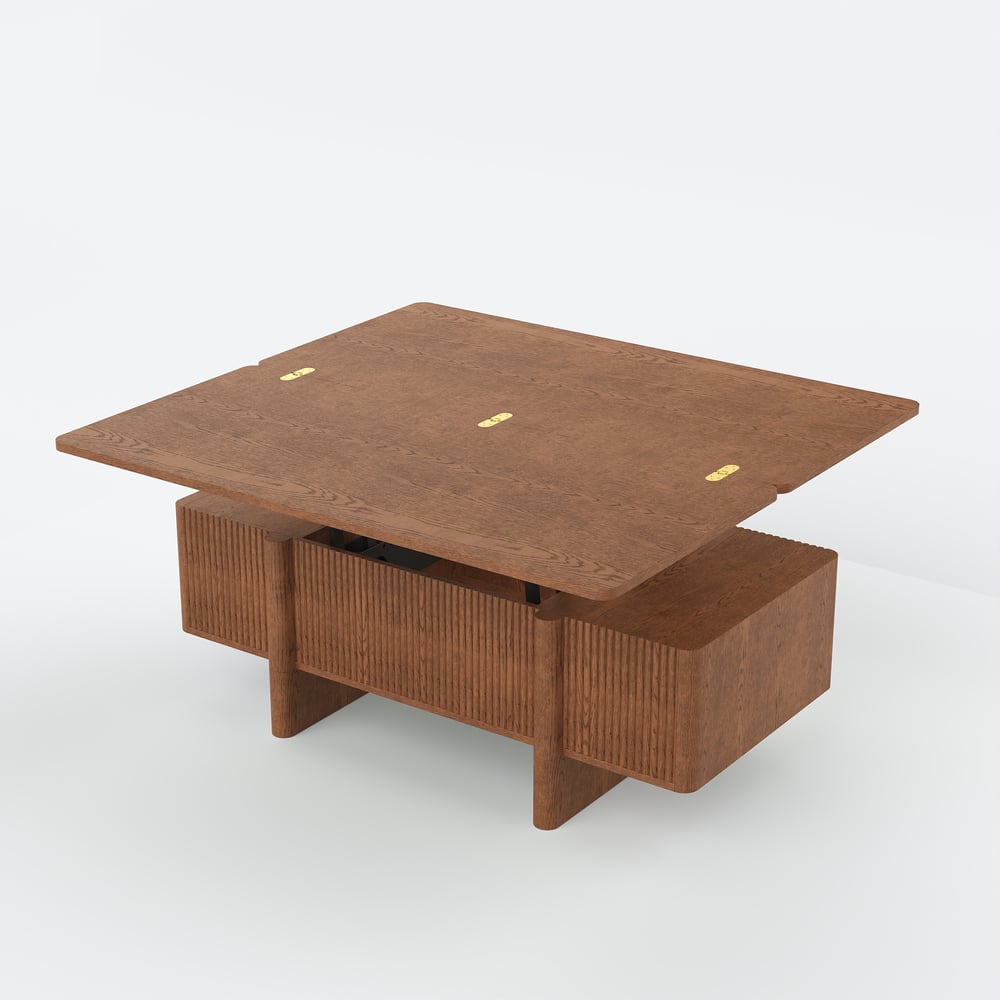 47" Fluted Lift-Top Walnut Coffee Table with 2 Drawers window image