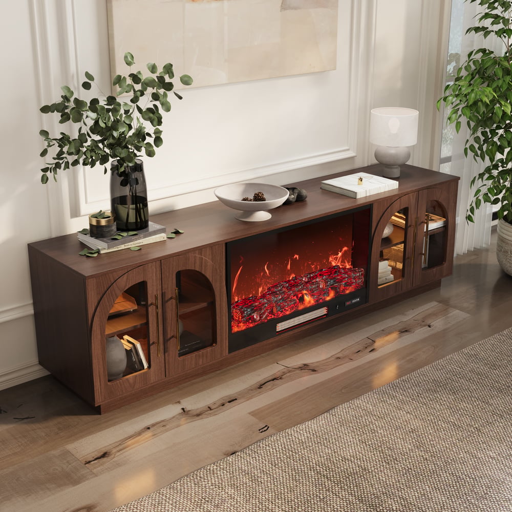 Arune 80" Arched Glass Doors Electric Fireplace TV Stand with Remote Control window image