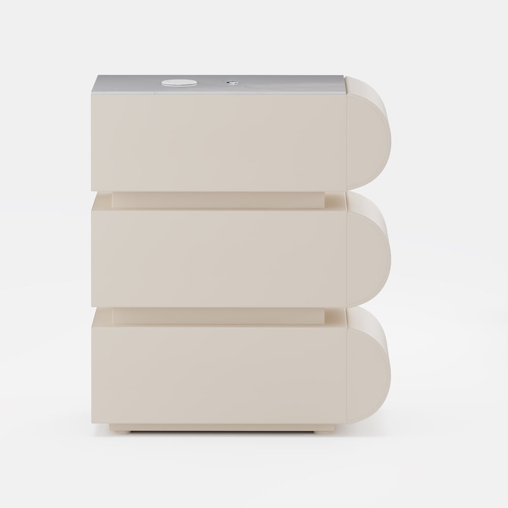 Narrow Humply Leather 3-Drawer Smart Nightstand with Sintered Stone Top window image