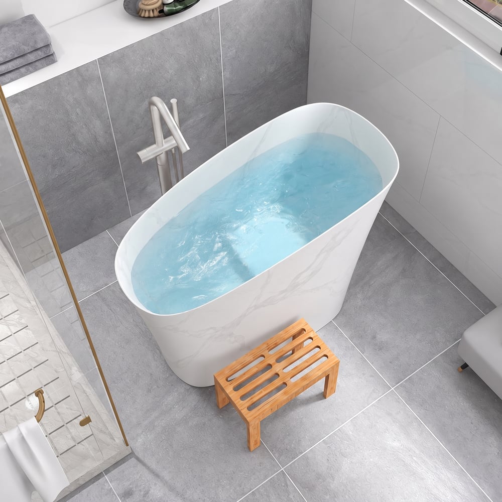 47" Japanese-style irregular freestanding stone resin soaking bathtub, marble effect window image